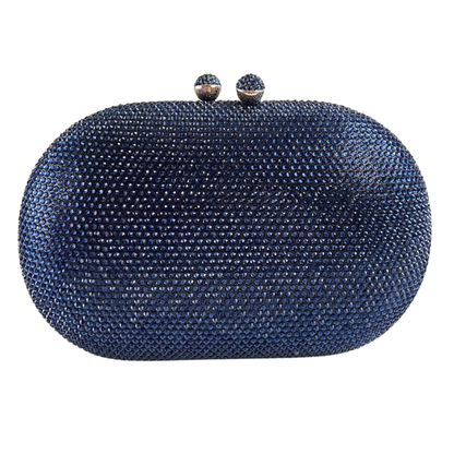 Bolsa Festa Clutch Pedraria Strass Oval Azul Marinho