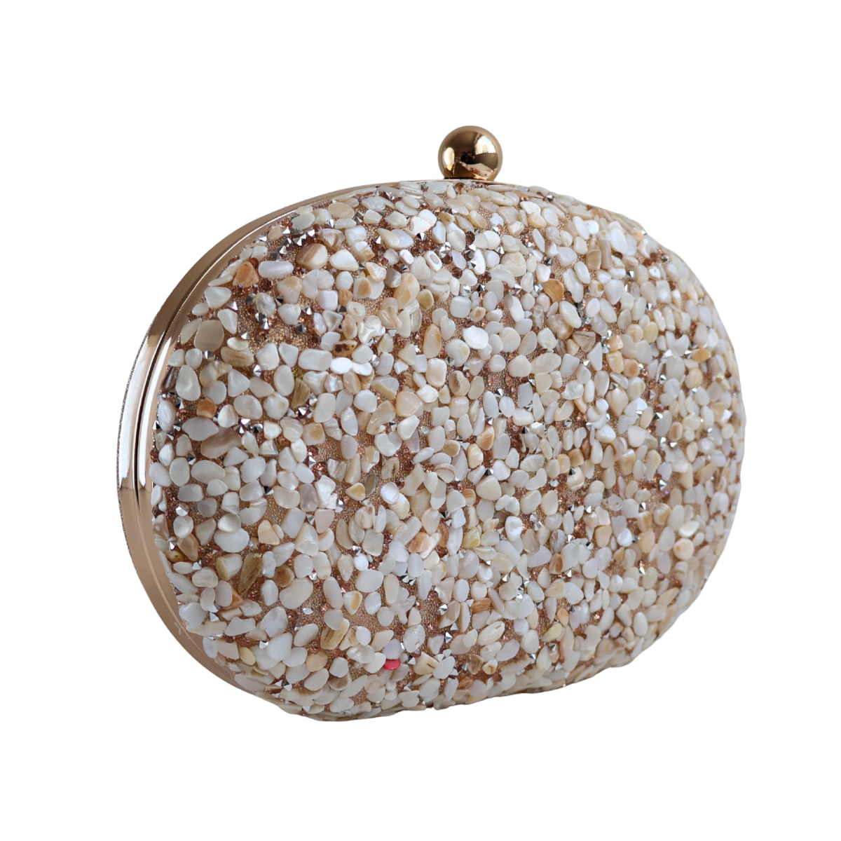 Bolsa Festa Clutch Pedraria Oval Bege