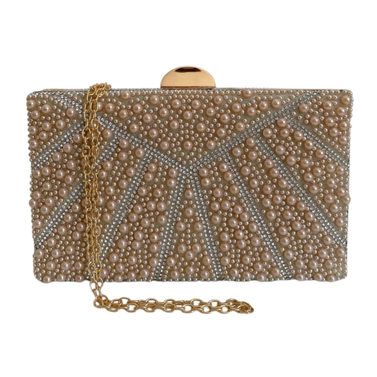 Bolsa de Festa Clutch Perolas Bege