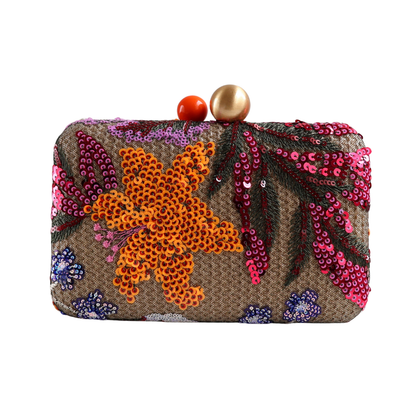 Bolsa Clutch Festa Bordada Flores Laranja