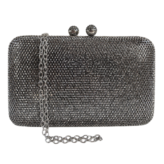 Bolsa Festa Clutch Pedraria Strass Prata Grafite