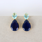 Brinco Dourado e Cristal Azul e Turquesa - Semijoia
