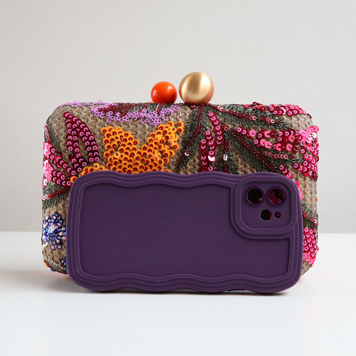 Bolsa Clutch Festa Bordada Flores Laranja