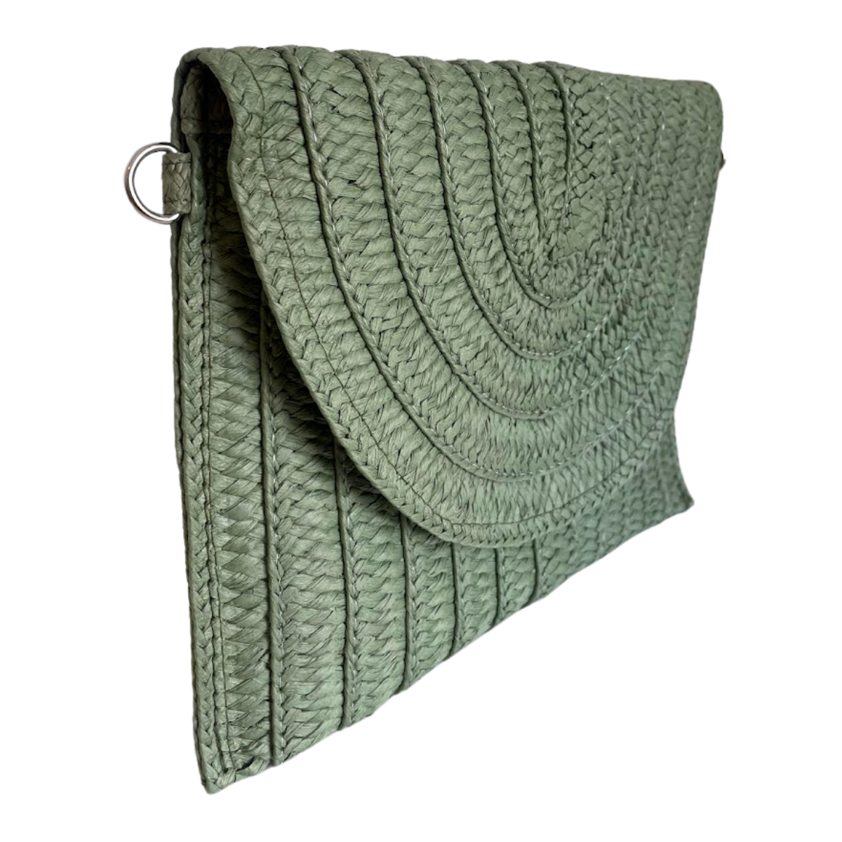 Bolsa Carteira Envelope de Palha Verde Musgo