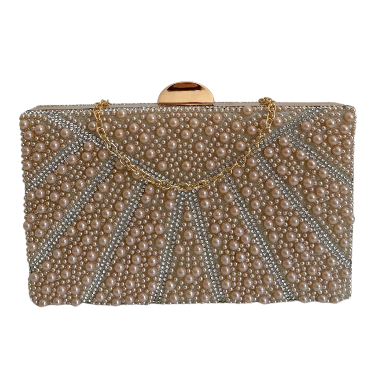 Bolsa de Festa Clutch Perolas Bege