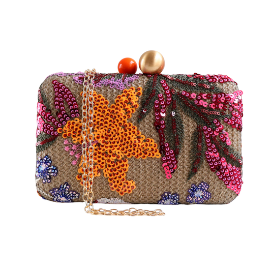 Bolsa Clutch Festa Bordada Flores Laranja