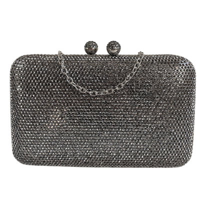 Bolsa Festa Clutch Pedraria Strass Prata Grafite