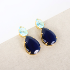 Brinco Dourado e Cristal Azul e Turquesa - Semijoia