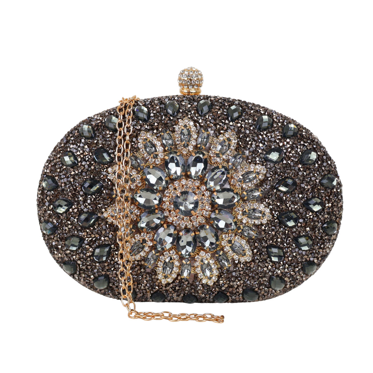 Bolsa de Festa Clutch Pedraria Cristal Grafite