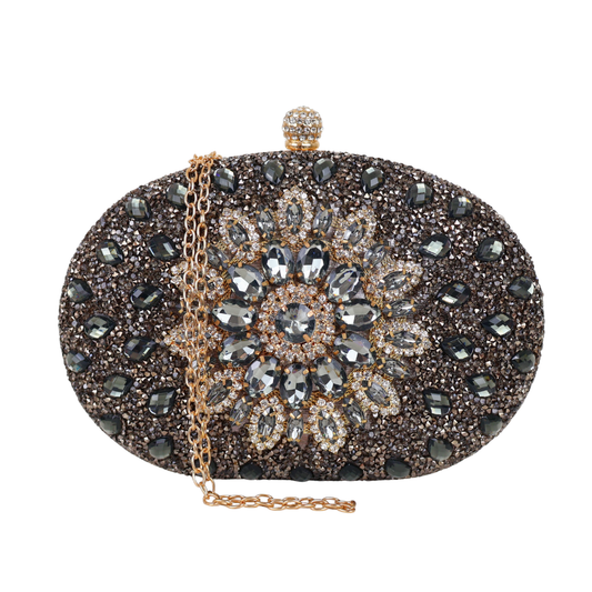 Bolsa de Festa Clutch Pedraria Cristal Grafite