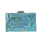 Bolsa Clutch Festa Bordada Flores Turquesa