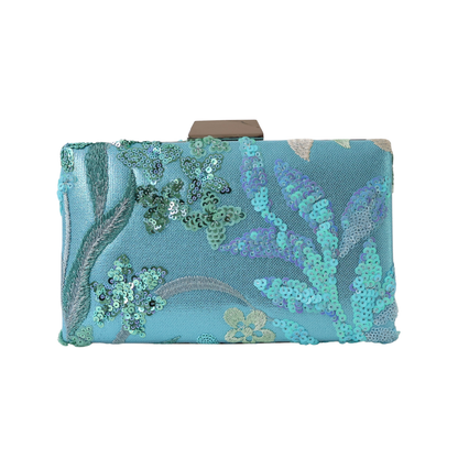 Bolsa Clutch Festa Bordada Flores Turquesa