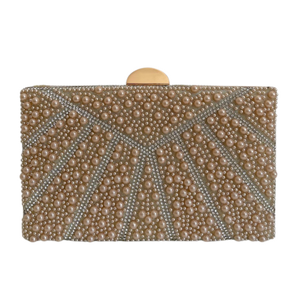 Bolsa de Festa Clutch Perolas Bege