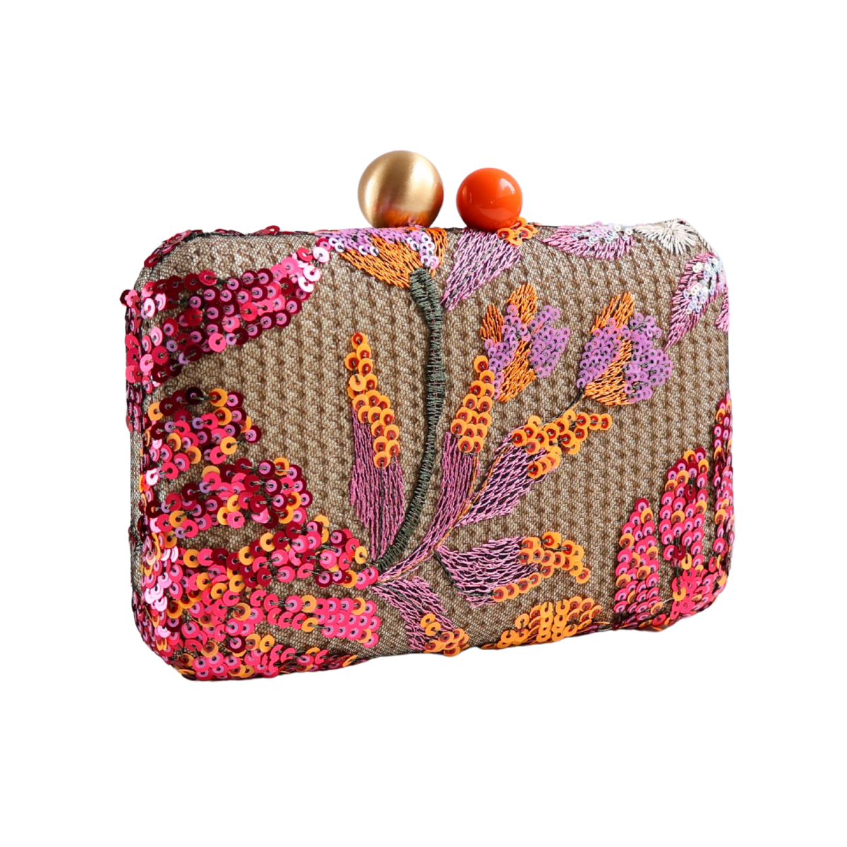 Bolsa Clutch Festa Bordada Flores Laranja