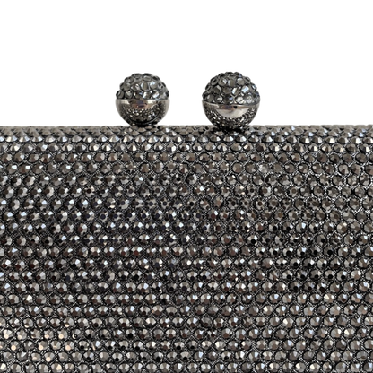 Bolsa Festa Clutch Pedraria Strass Prata Grafite