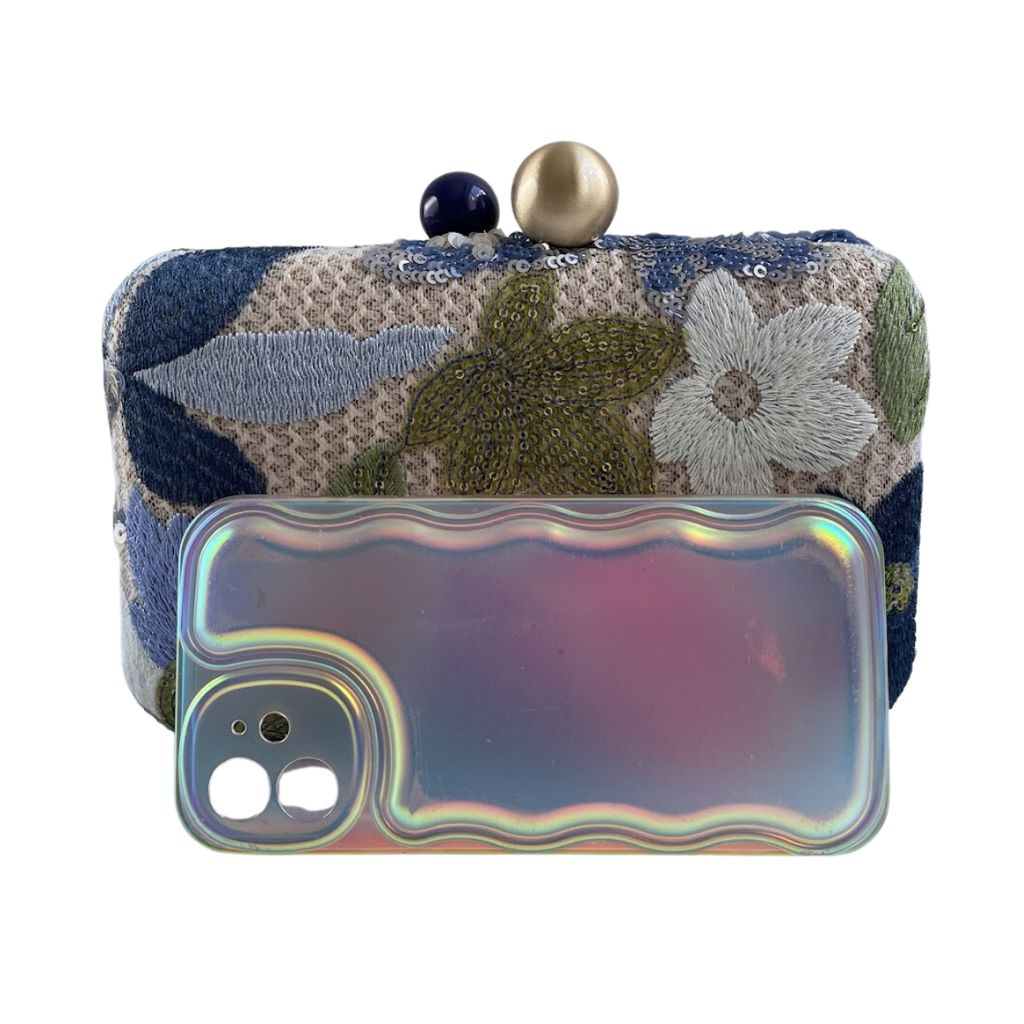 Bolsa Clutch Festa Bordada Flores Azul