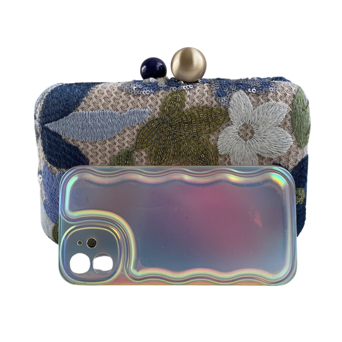 Bolsa Clutch Festa Bordada Flores Azul