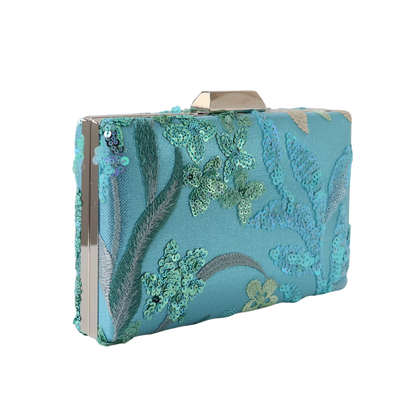 Bolsa Clutch Festa Bordada Flores Turquesa