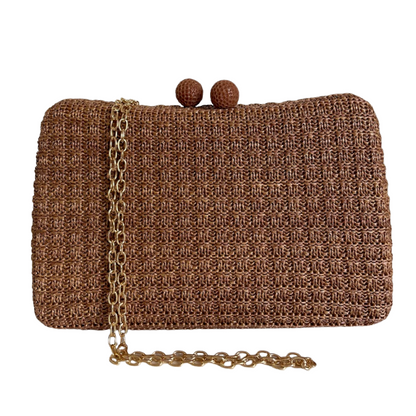 Bolsa de Festa Clutch Palha Bege Escuro