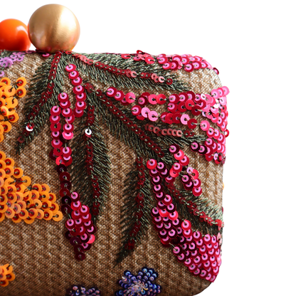 Bolsa Clutch Festa Bordada Flores Laranja