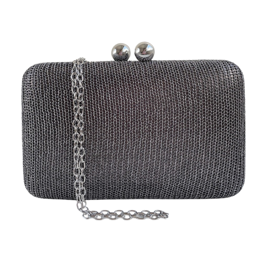 Bolsa de Festa Clutch Malha Prata Grafite