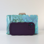 Bolsa Clutch Festa Bordada Flores Turquesa