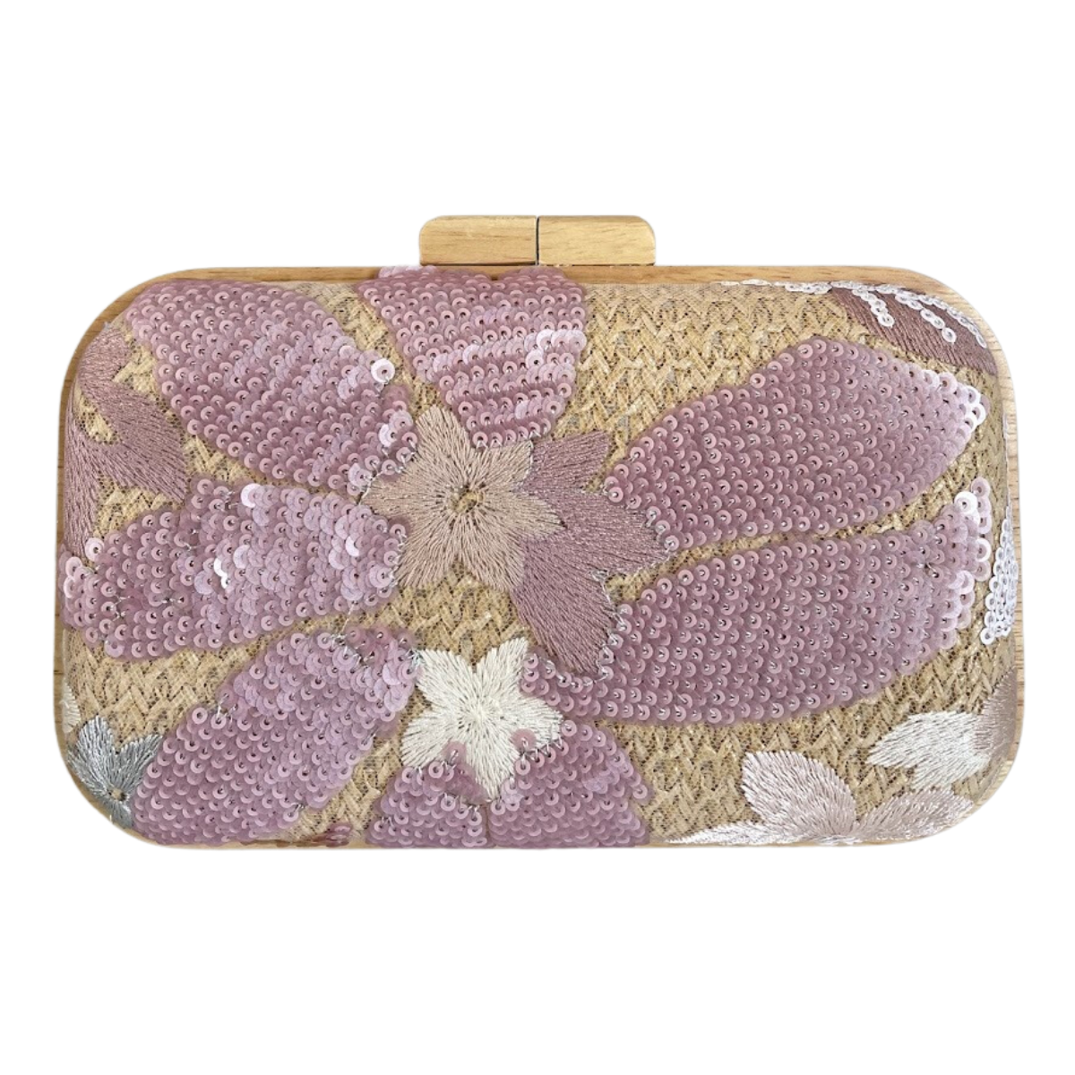 Bolsa de Festa Clutch Madeira e Palha da Índia Rosa Bebê