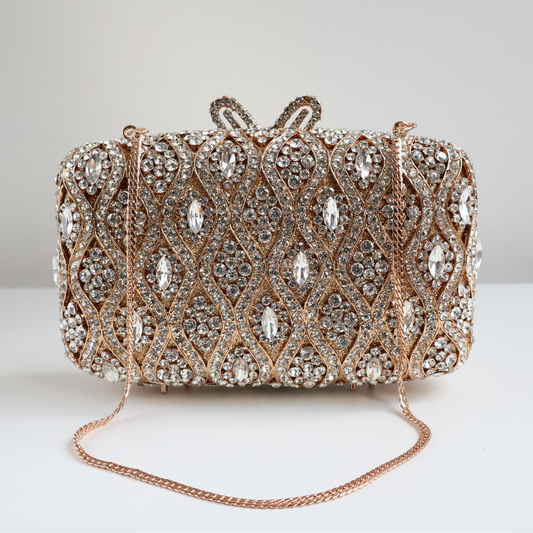Bolsa Festa Clutch Pedraria Strass Dourada