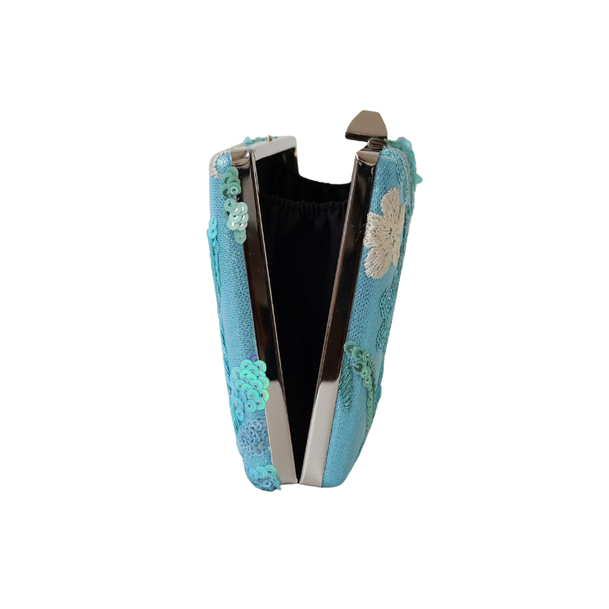 Bolsa Clutch Festa Bordada Flores Turquesa