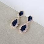 Brinco Dourado e Cristal Azul - Semijoia