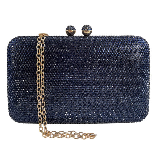 Bolsa Festa Clutch Pedraria Strass Azul Marinho