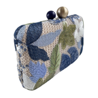 Bolsa Clutch Festa Bordada Flores Azul