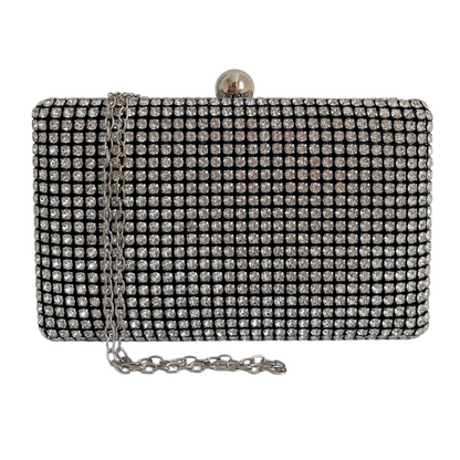 Bolsa de Festa Clutch Strass Preta e Prata