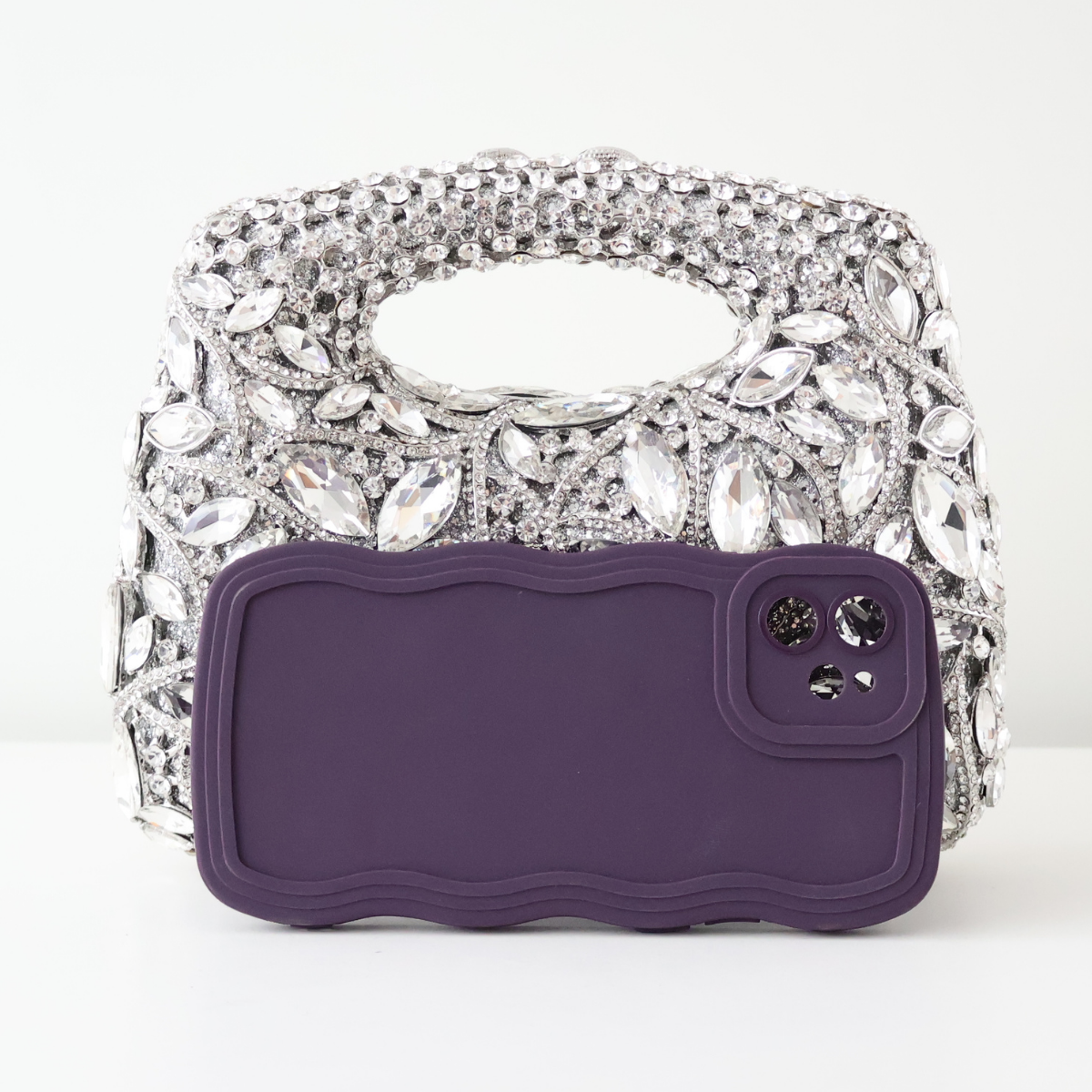 Bolsa de Mão Festa Pedraria Strass Prata
