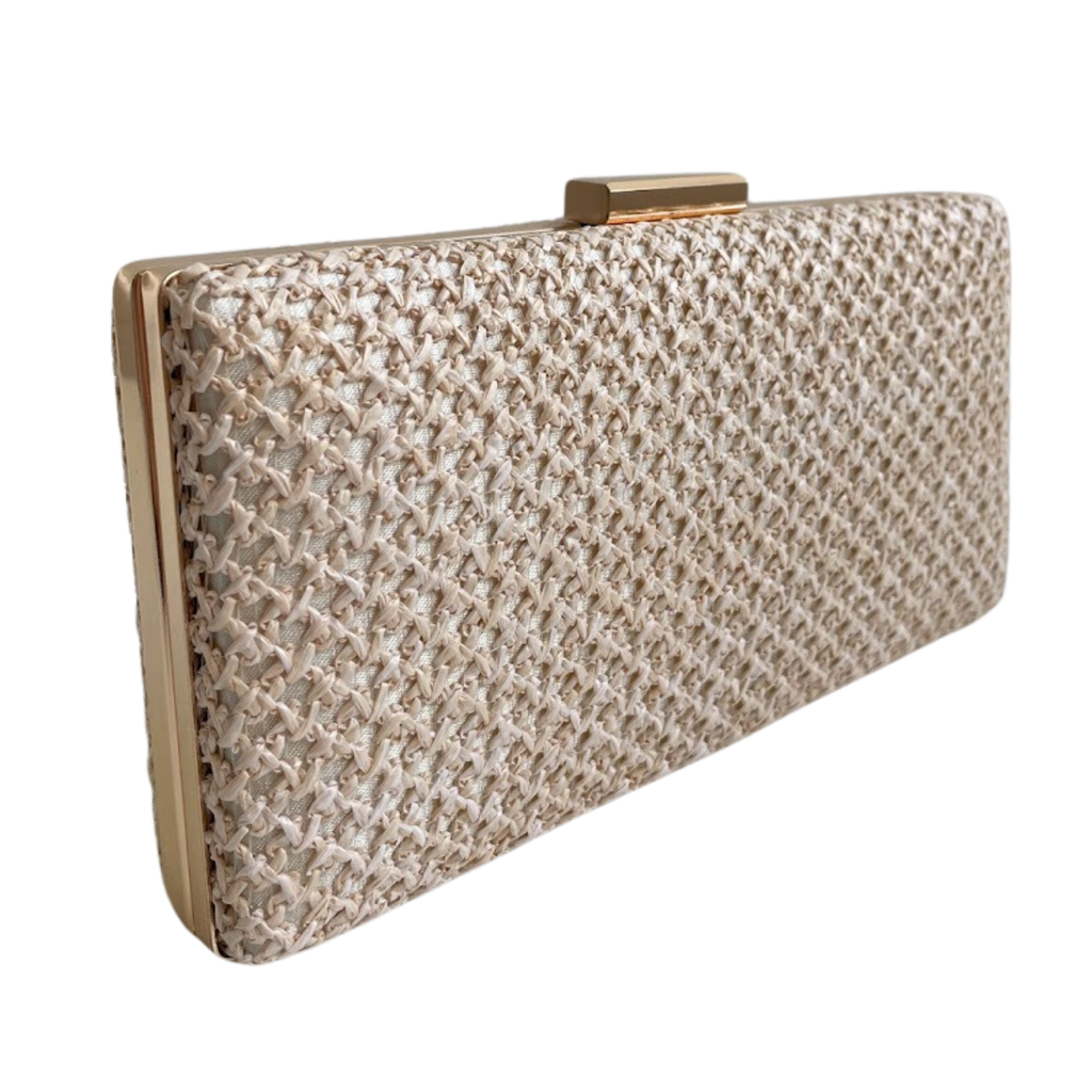 Bolsa Festa Clutch Trama Palha Bege Claro