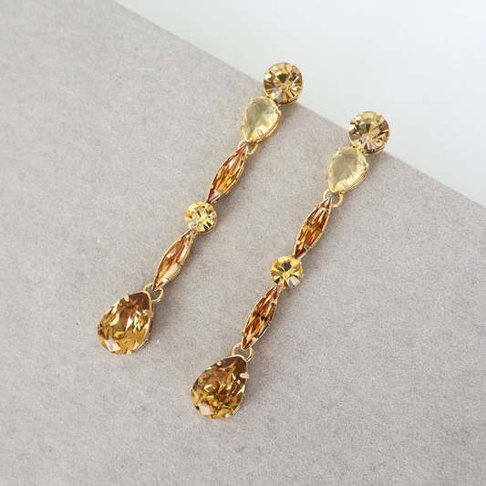 Brinco Dourado e Cristal Amarelo - Semijoia