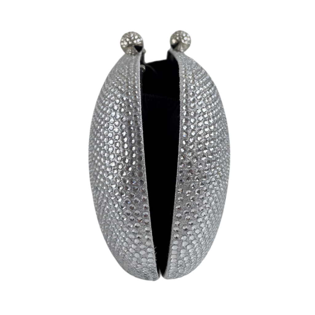 Bolsa Festa Clutch Pedraria Strass Oval Prata