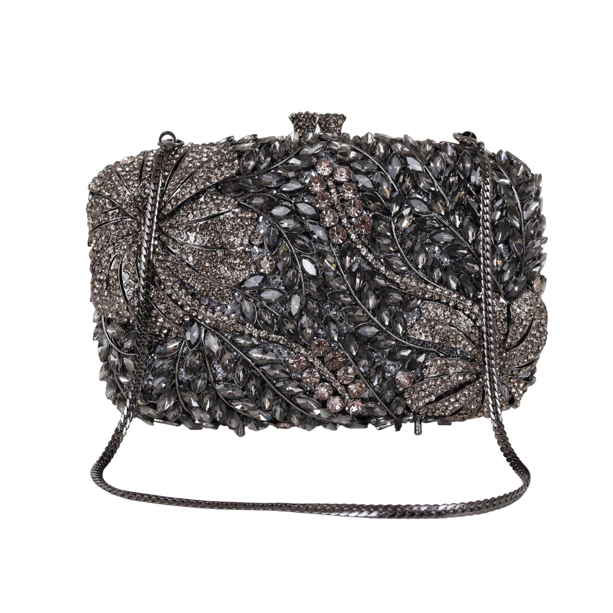 Bolsa Festa Clutch Pedraria Strass Prata Grafite
