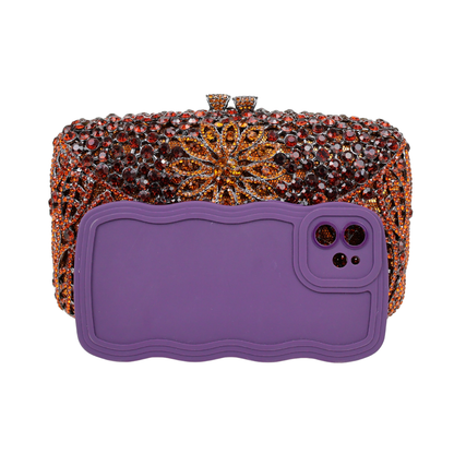 Bolsa Festa Clutch Pedraria Strass Laranja Marrom Âmbar