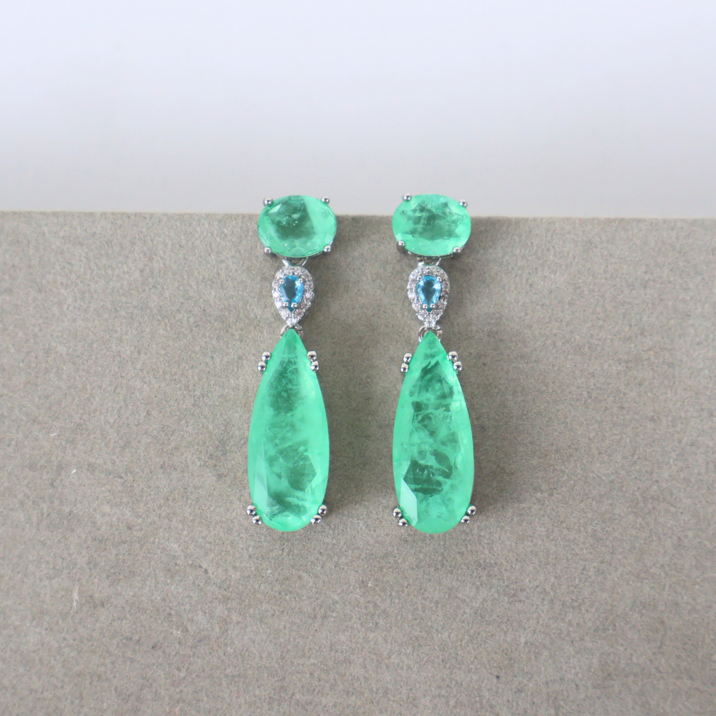 Brinco Prata e Cristal Fusion Verde - Semijoia