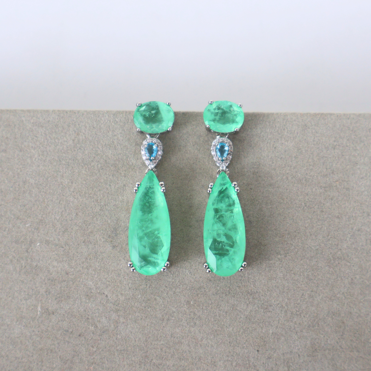 Brinco Prata e Cristal Fusion Verde - Semijoia