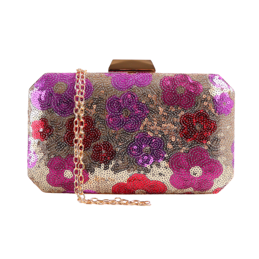 Bolsa Clutch Festa Lantejoulas Bordadas Flores Rosa