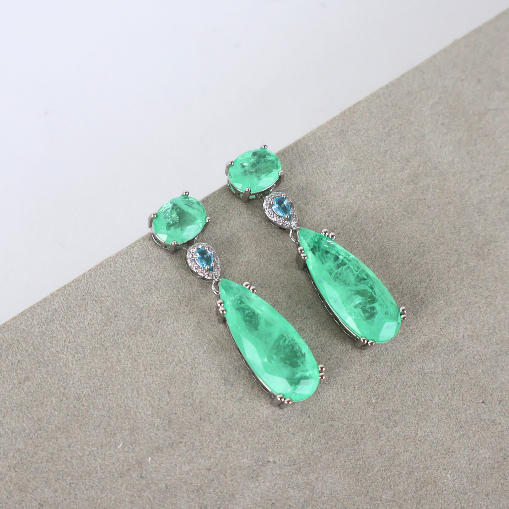 Brinco Prata e Cristal Fusion Verde - Semijoia