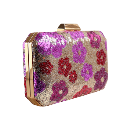Bolsa Clutch Festa Lantejoulas Bordadas Flores Rosa