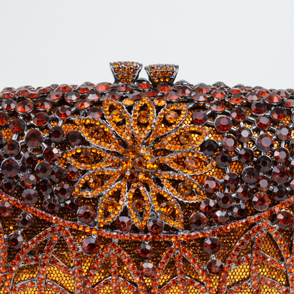 Bolsa Festa Clutch Pedraria Strass Laranja Marrom Âmbar