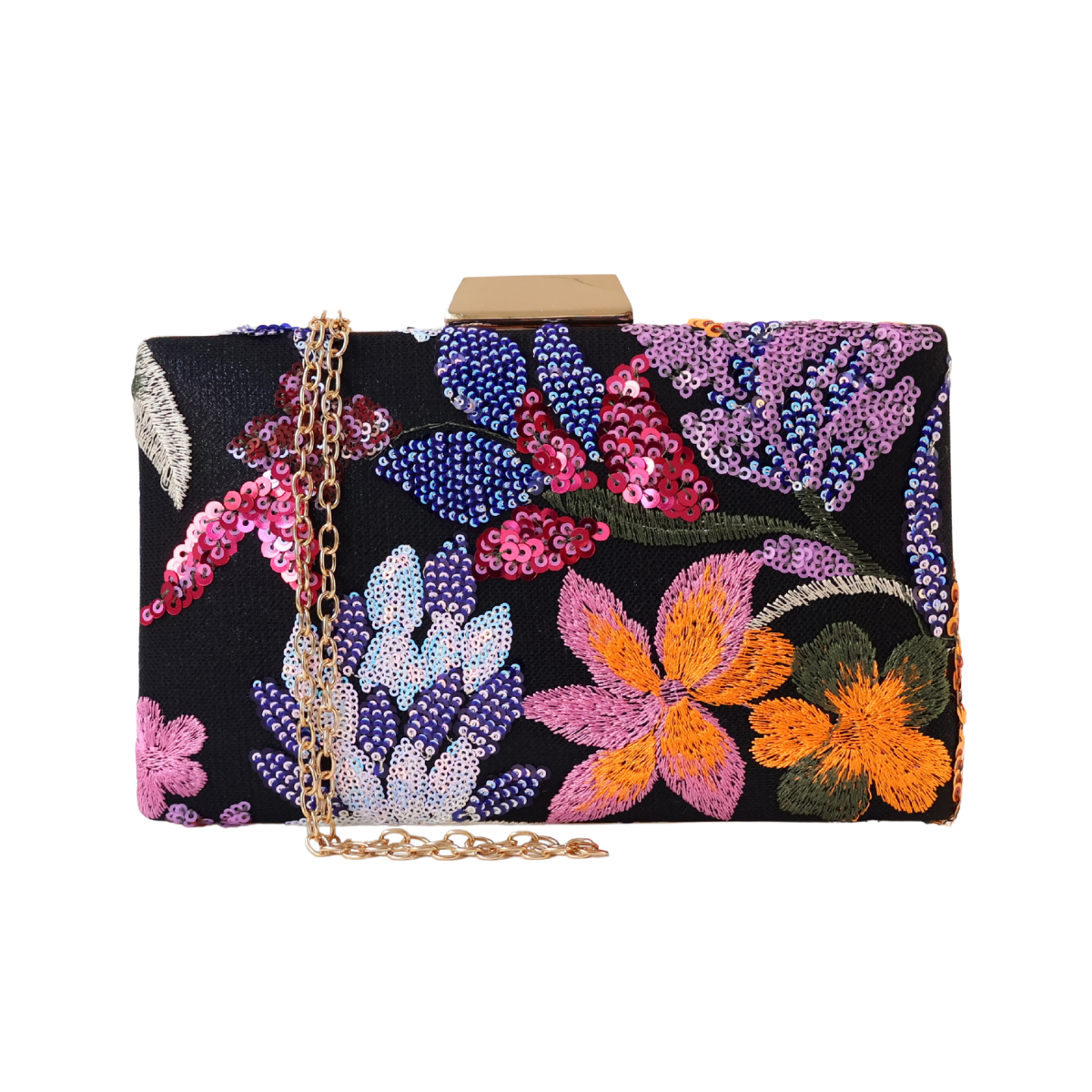Bolsa Clutch Festa Bordada Flores Preta