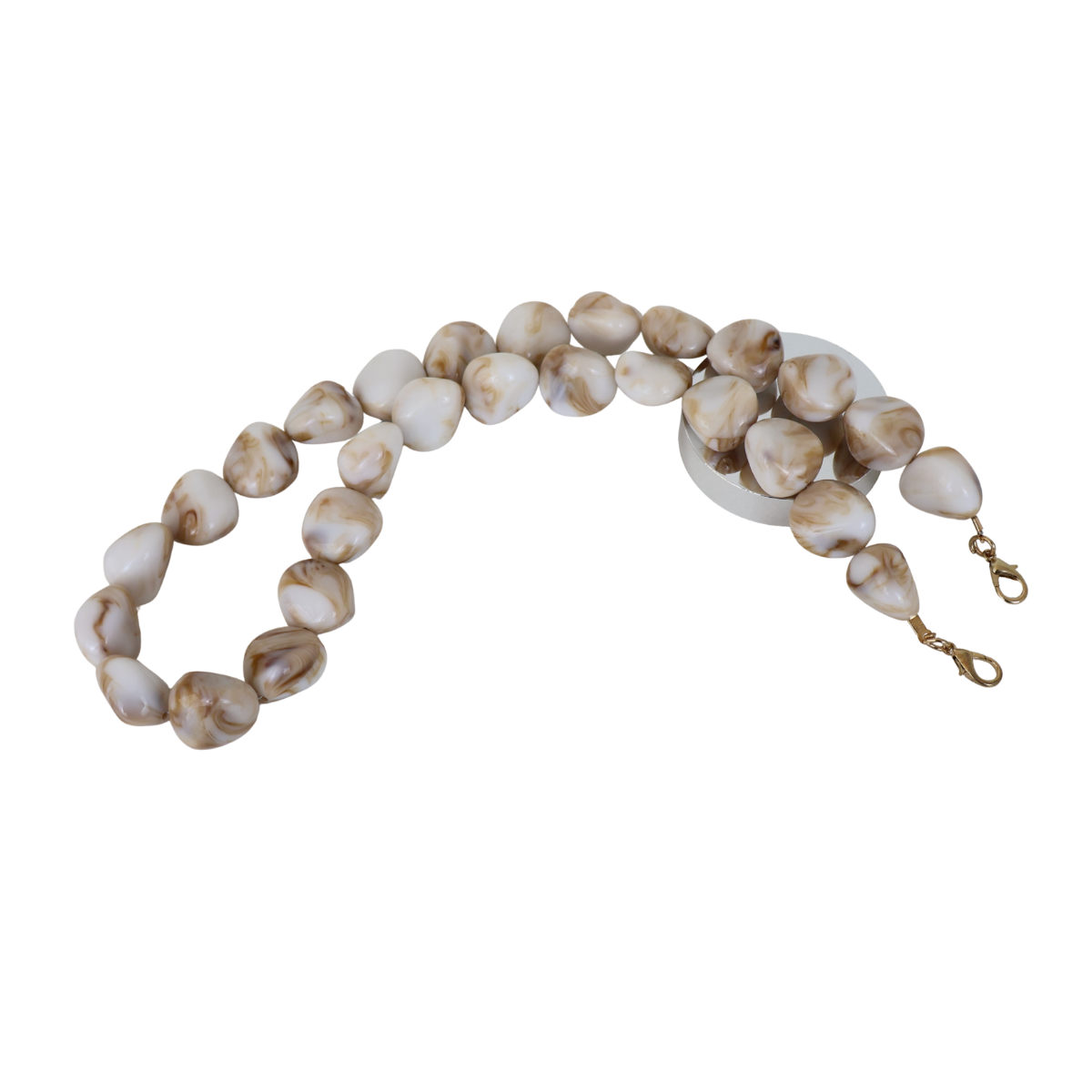 Alça de Mão - Metal Dourado - Perolada Bege