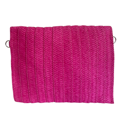 Bolsa Carteira Envelope de Palha Rosa