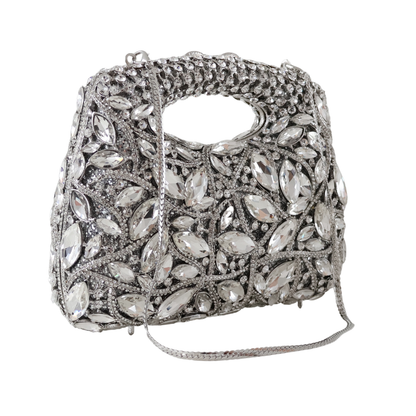 Bolsa de Mão Festa Pedraria Strass Prata