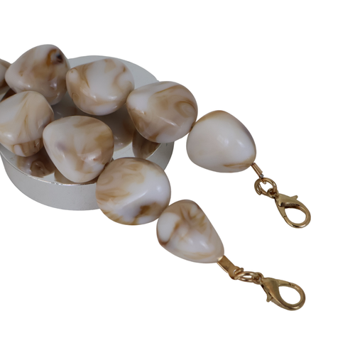 Alça de Mão - Metal Dourado - Perolada Bege